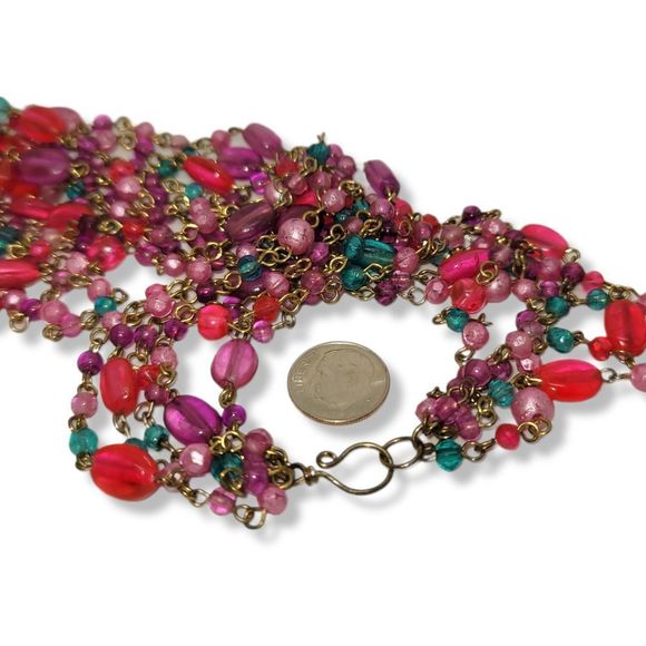 Vintage Resin Eyeful(tm) 5 strand bead, gold-tone wire & Earring Set 27" - Picture 3 of 7